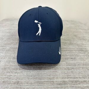 NIKE Golf Adult Unisex Blue Navy Cap Adjustable, Golfer Silhouette Logo